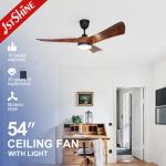 110-240V/50Hz-60Hz LED Ceiling Fan with Remote Control and Wooden Blades by
