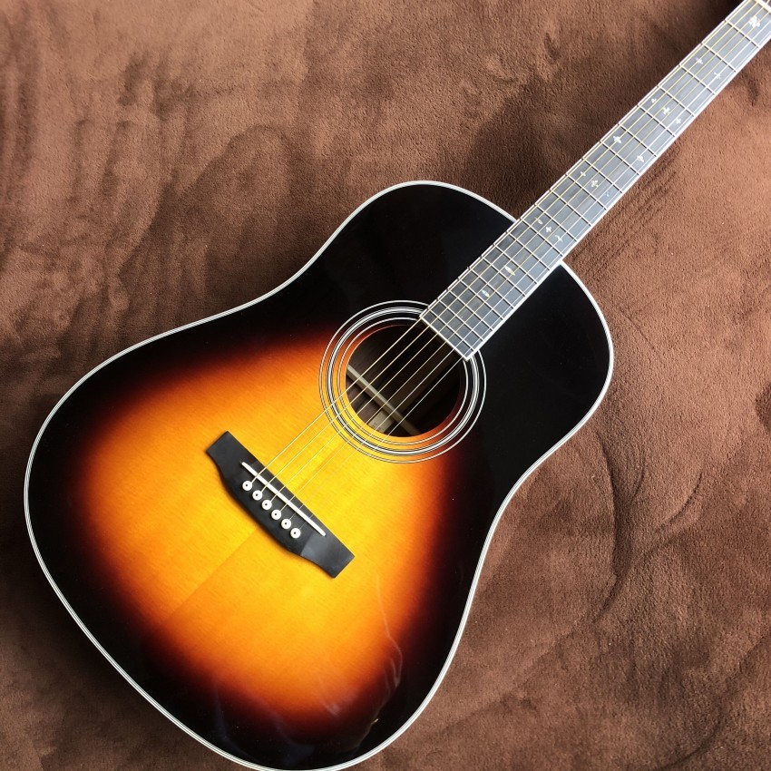 Custom J45 Body AAAA All Solid Wood Acoustic Guitar Sandalwood Back and Sides in Sunset Color with Classic Headstock Log