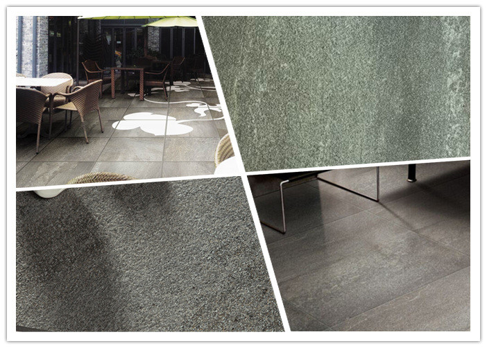 Matte Surface 24x24 Porcelain Tile Stone Look Grey Color Concave Convex Pattern