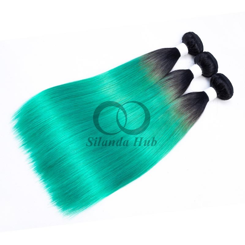 #T1B/Green Straight Remy Human Hair Bundles Sew In Weave Bundles Brazilian Bundle Deals
