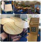 HaiXun Kindergarten Classroom Furniture Table And Chairs Rounded Edge