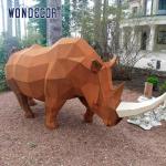 Large Park Forged Metal Sculpture Geometric Animal Rhinoceros