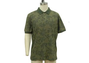 Quality Mint / Lime / Dark Green Mens Polo T Shirts Wash Pique Maple Leaf Allover Print wholesale