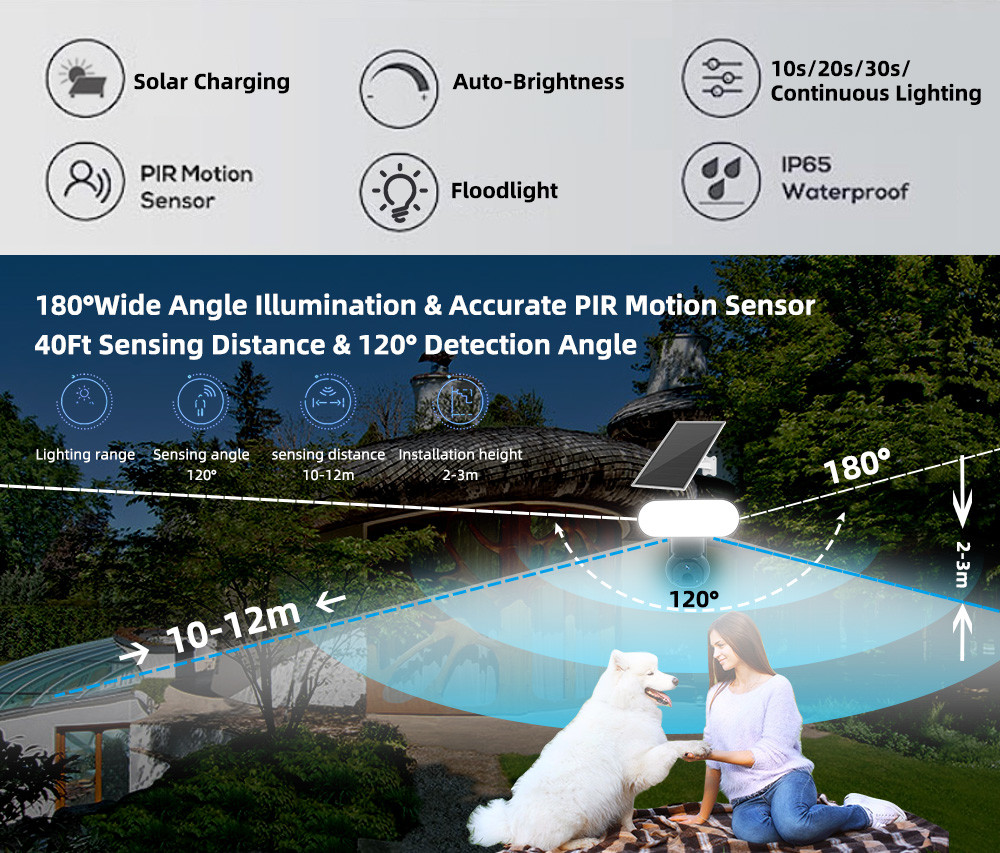 3MP 4G PTZ Camera Solar Powered Outdoor 360 Pan/Tilt Home Security Camera System