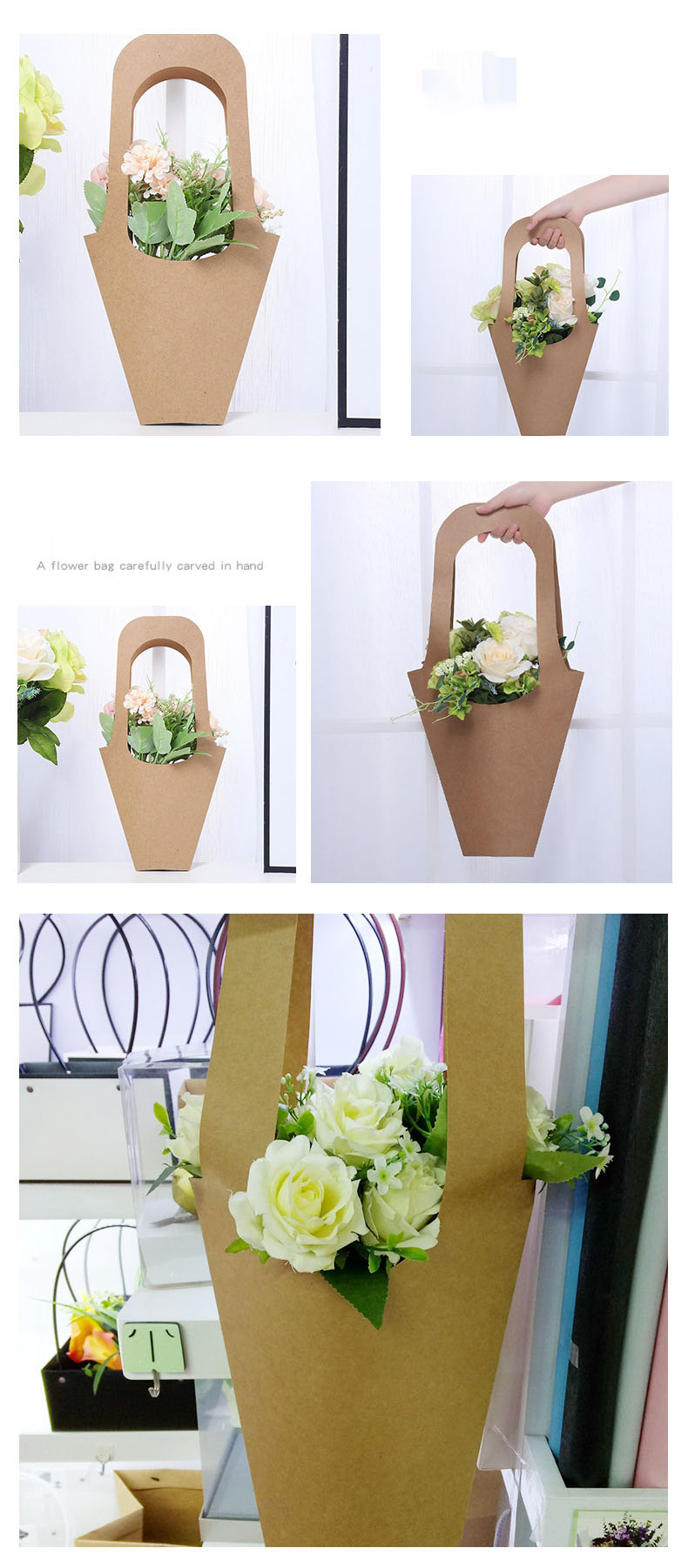 Customized Handle Home Decoration Dried Flower Storage Carrier Bag for Fresh Flower