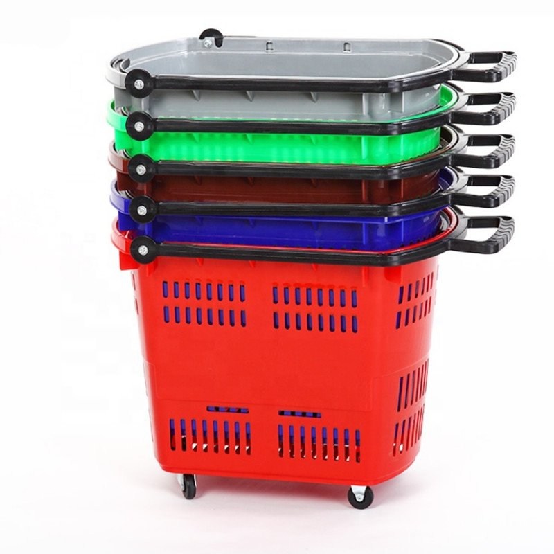 Plastic 35L Supermarket Shopping Basket Red Blue Green