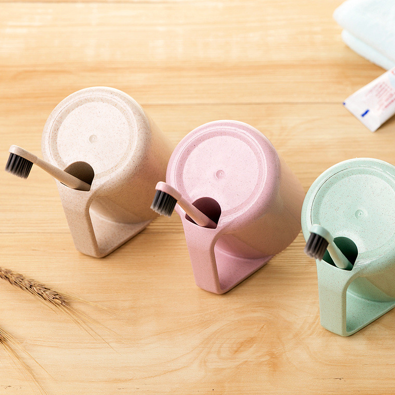 Environmental Wheat Straw Toothbrushing Cup And Brush Set Logo Customized