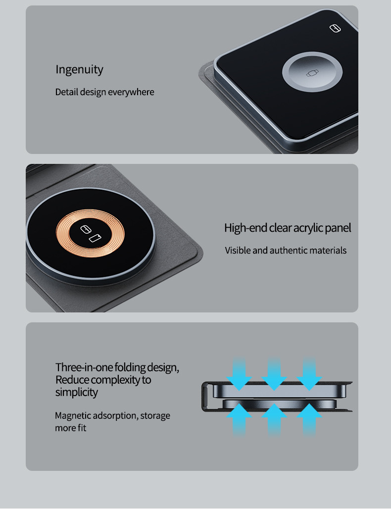 15W Foldable Wireless Charging Pad with Magnetic Charging Rated Output Power 20W