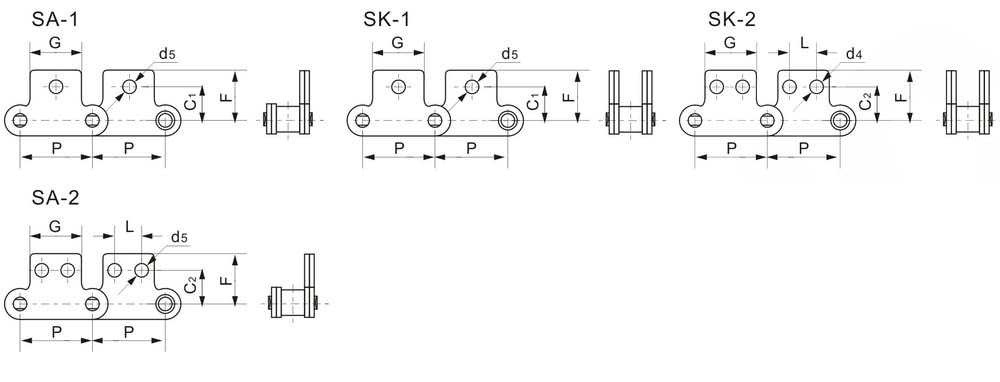 C2060 C2080 Double Pitch Conveyor Chains With Extended Pins