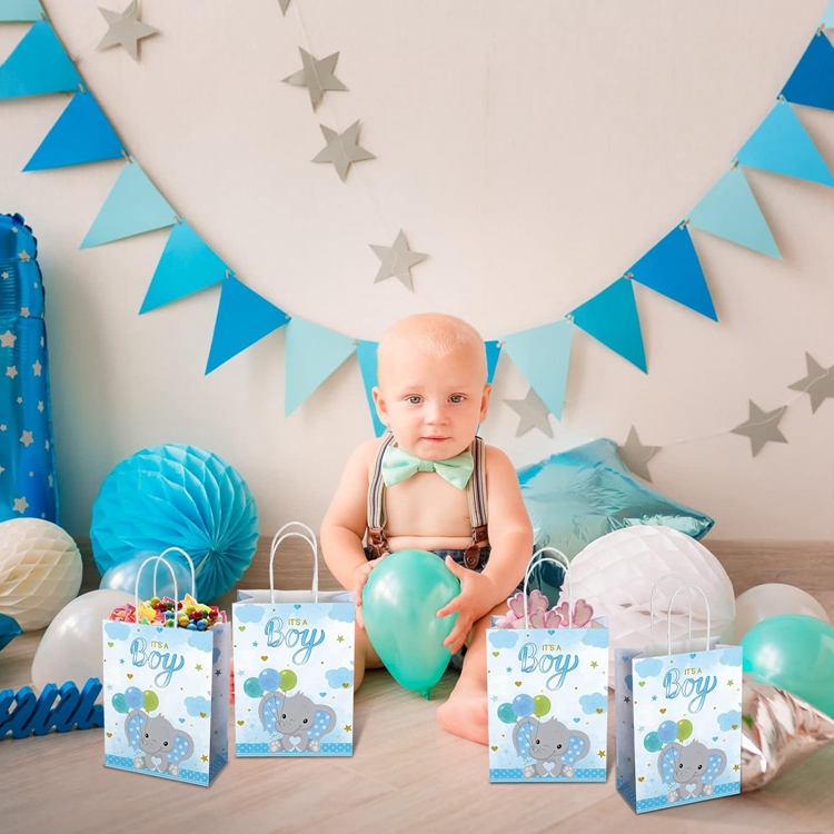 CMYK 4 Color Offset Printing Small Blue Party Shopping Tote Kraft Paper Bag for Kids