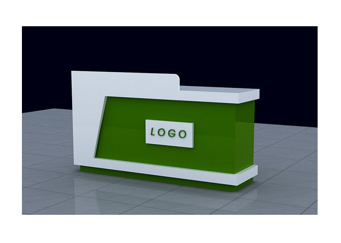 White And Green Retail Checkout Counter Freestanding Movable For Shopping Mall