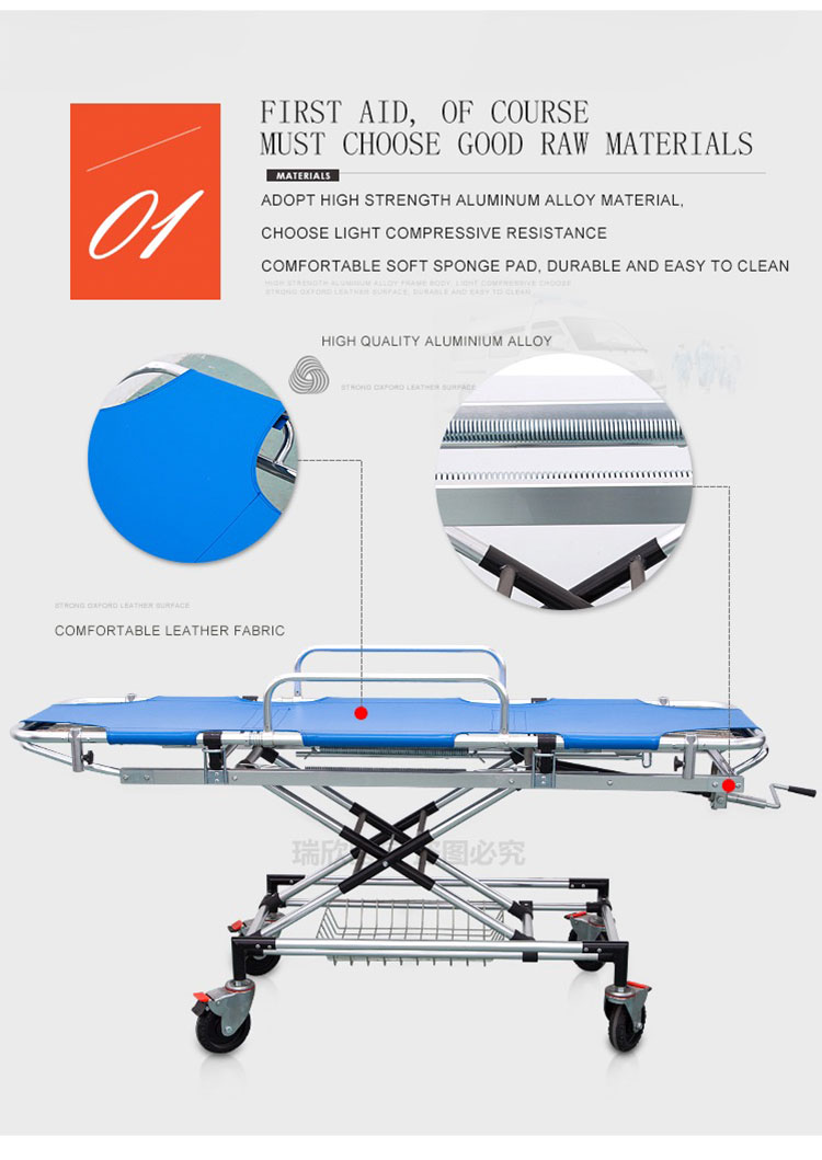 Blue Aluminum Alloy Emergency Ambulance Stretcher Bed For First Aid