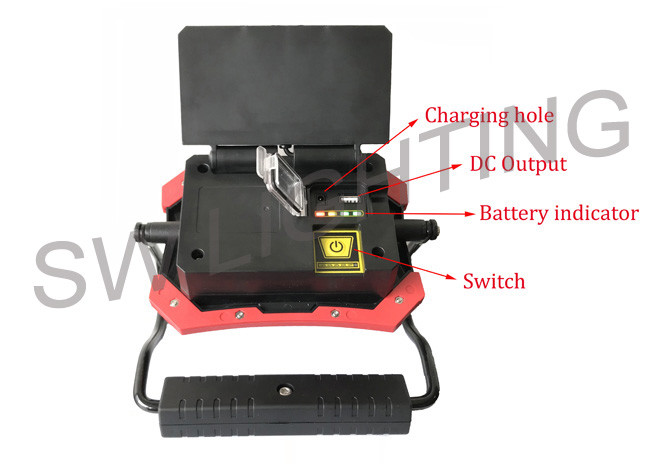 Outdoor LED Solar Work Light , Red DC Charging Solar Rechargeable Light