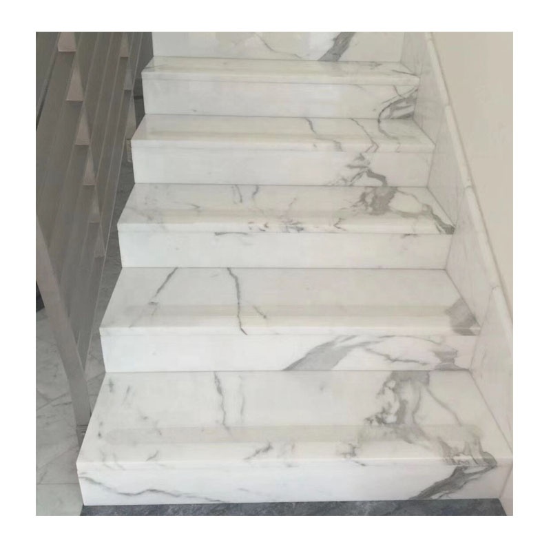 Polished Calacatta Gold Steps on Italy Marble Staircases in Modern Luxury Stone Interior