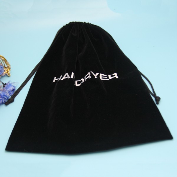 Big Black Velvet Drawstring Bag Recycled For Hair Dryer Lightweight To Carry