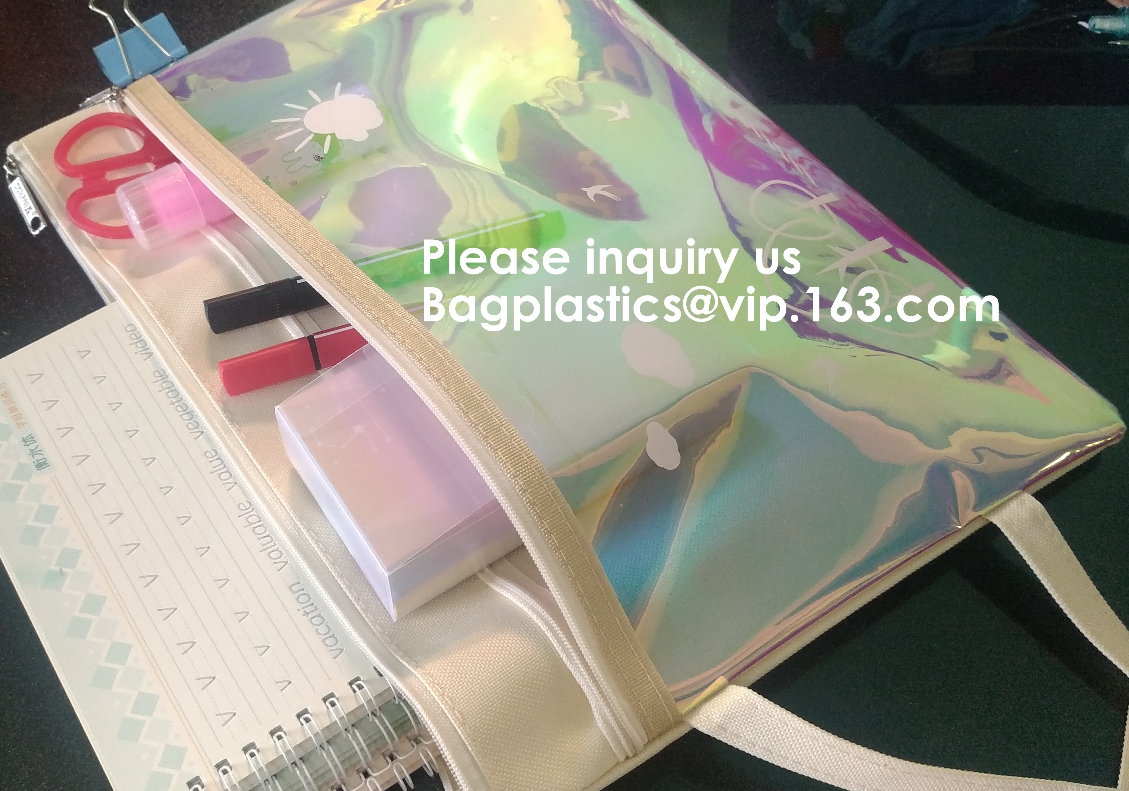 Mesh Organizer Storage Bag Durable File Bag for Office Stationery and Travel,Zipper Mesh File Bag Cosmetic Bag PVC Bag f