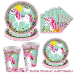Quality Unicorn Party Dinnerware Plates Cup Supplies Baby Shower Disposable Tableware Set Kids Birthday Party Paper wholesale