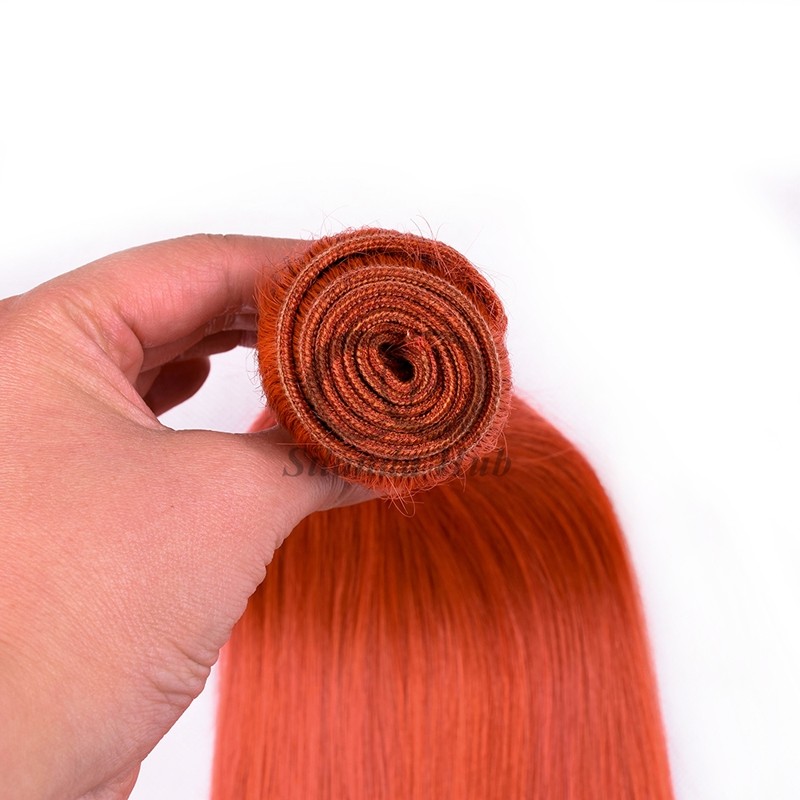 Orange Red Straight Remy Human Hair Bundles Sew In Weave Bundles Brazilian Bundle Deals