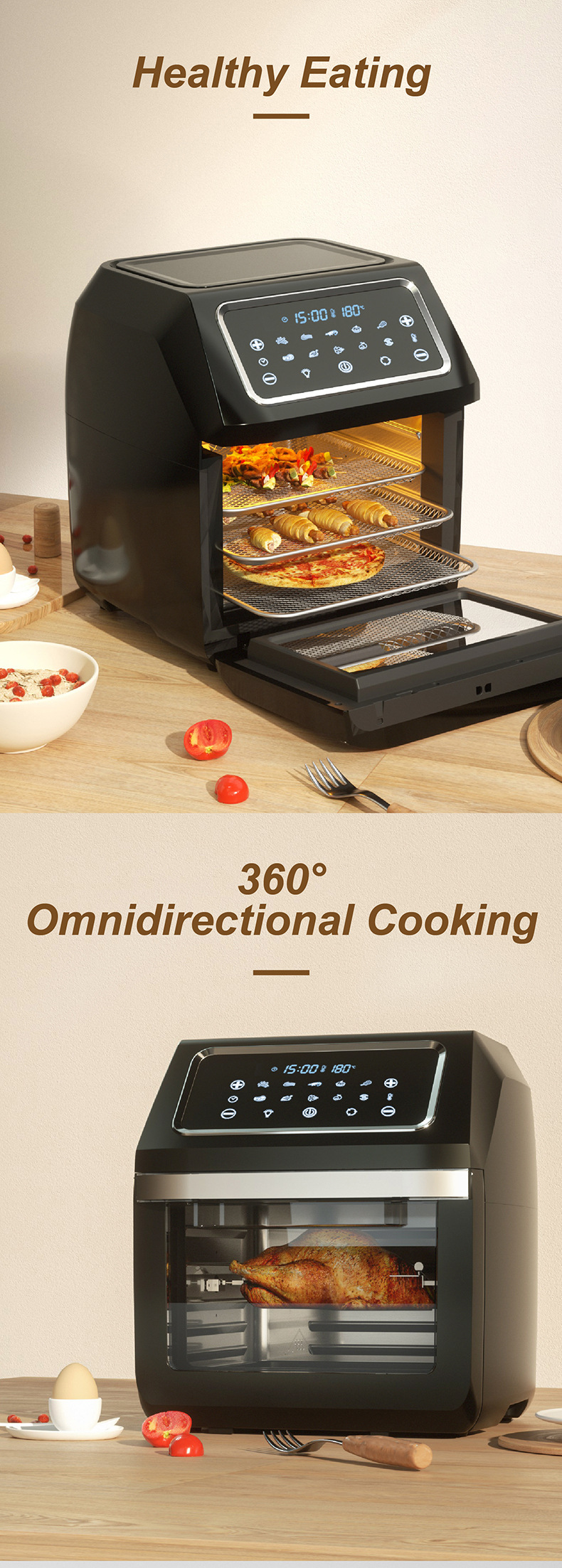Oil Free LED Screen Touch Control Air Fryer Oven 11L Big Capacity