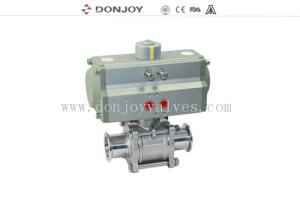 Quality Aluminum pneumatic 3 piece Sanitary Ball Valve with ss304 / 316L wholesale