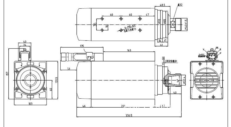 4.5kw ER32 High Frequency Air Cooled Spindle Motor with 18000rpm Operating Speed
