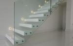 Glass Railing Straight Flight Staircase 50mm Thick Solid Oak Wood Floating