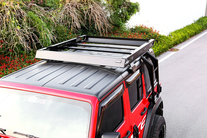 High Load Capacity Jeep Wrangler Roof Rack Basket with Integrated Ladder 400kg Capacity