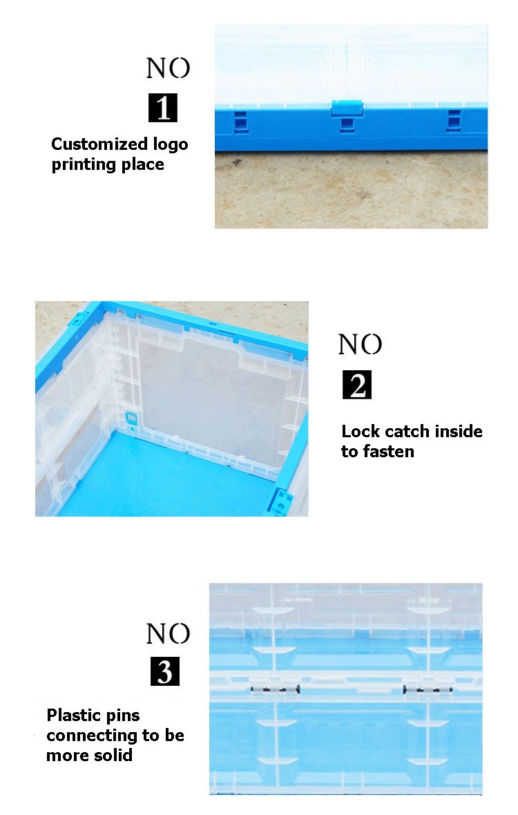 650*440 mm Series Plastic Collapsible Tote Boxes Attached Lids Stacking