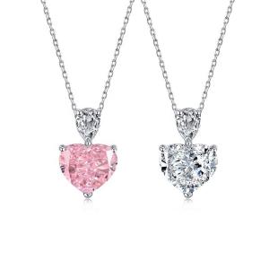 Quality S925 Sterling Silver Necklace for Women Pink Heart White Drop Pear CZ Pendant Collarbone Chain wholesale