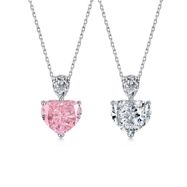 S925 Sterling Silver Necklace for Women Pink Heart White Drop Pear CZ Pendant