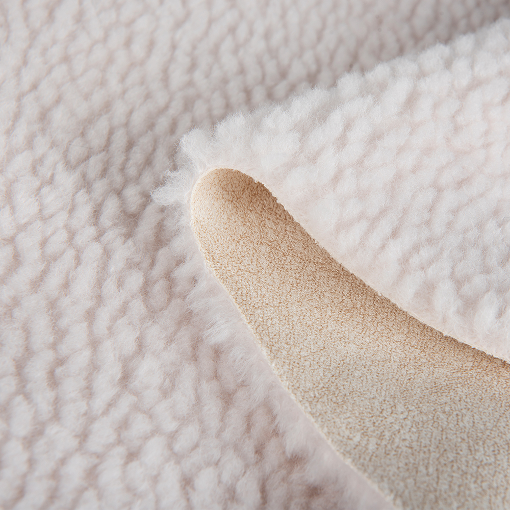 Soft Shell Fabric Winter Coat with Knitted Design and Suede Bonded Teddy Sherpa Faux Fur