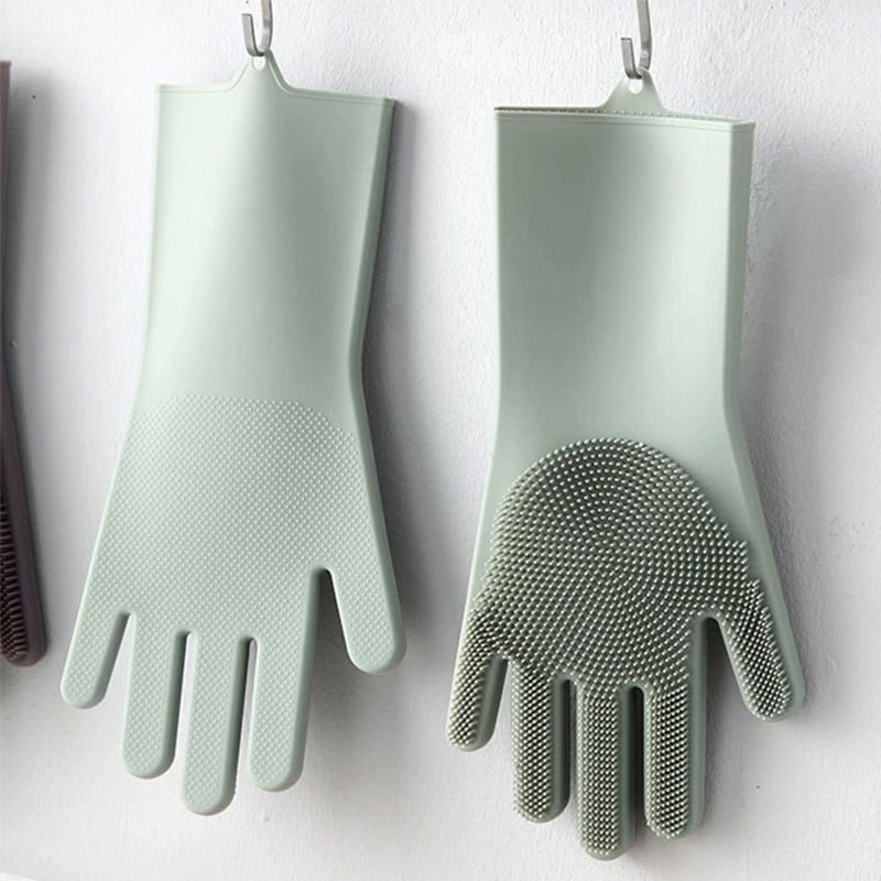 Magic Silicone Dish Washing Scrubber 2 In 1 Reusable Rubber Gloves Heat Resistant Kitchen Tool For Household Pet Brush