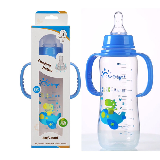 8oz 240ml Newborn Baby Feeding Bottle With Two Handle