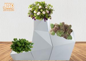 Quality Irregular Flower Pots Geometric Shape Floor Vases Glossy White Fiberglass Planters wholesale