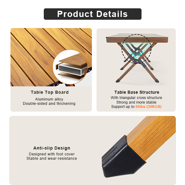 Sturdy Aluminum Folding Camping Table For Outdoor Roll Up Picnic Table