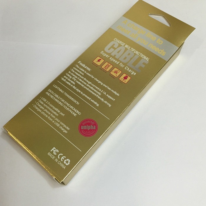 4C Burning Gold Data Cable Packaging Recyclable Paper Boxes Silk Screen Printing