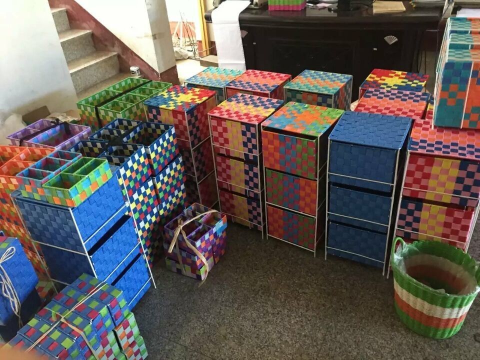LDKZ-006 colorful woven strap tote rectangular storage basket bins,handmade storage container