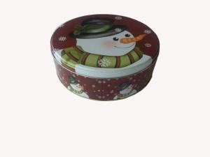 Quality 2017 XMAS Round Tin Cookie Containers , Diameter 200mm,Height 80mm ,Gold Color Inside wholesale
