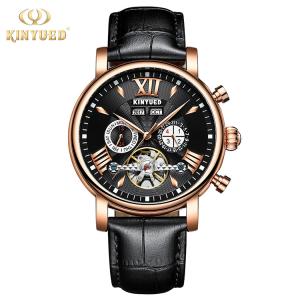 Quality KINYUED new design automatic men watches movement leather luxury relojes wristwatches wholesale