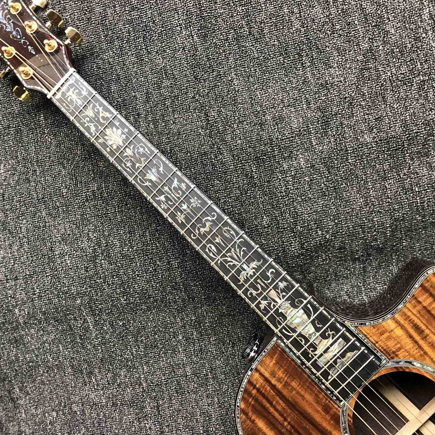 Custom 40 Inch All Solid KOA Wood Solid Rosewood Back Side Real Abalone Acoustic Guitar with BB Band Pickup