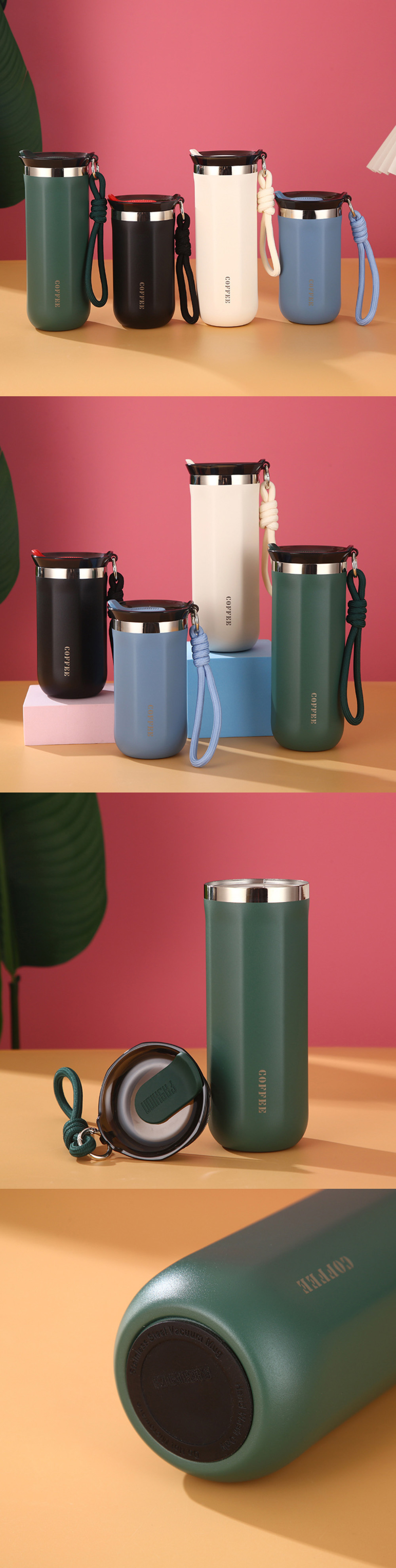 Stainless Steel Coffee Mugs with Lids All Applicable People Customized 350ml 450ml