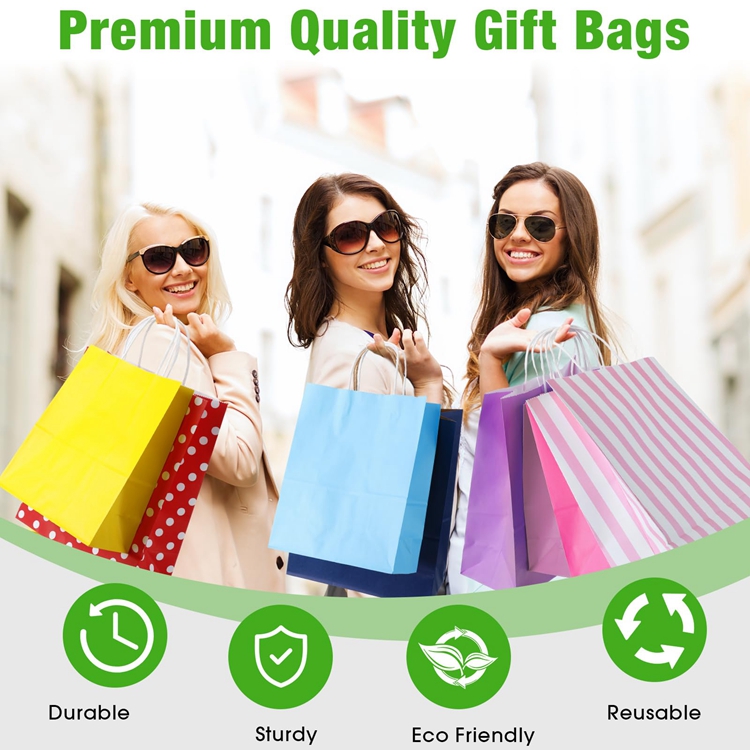 Handmade Biodegradable Eco-Friendly Striped Pastel Candy Sweet Tote Shopping Kraft Paper Bags