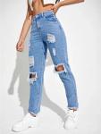 Cotton Fashion Casual Pants Ripped High Street Wear Solid Jeans