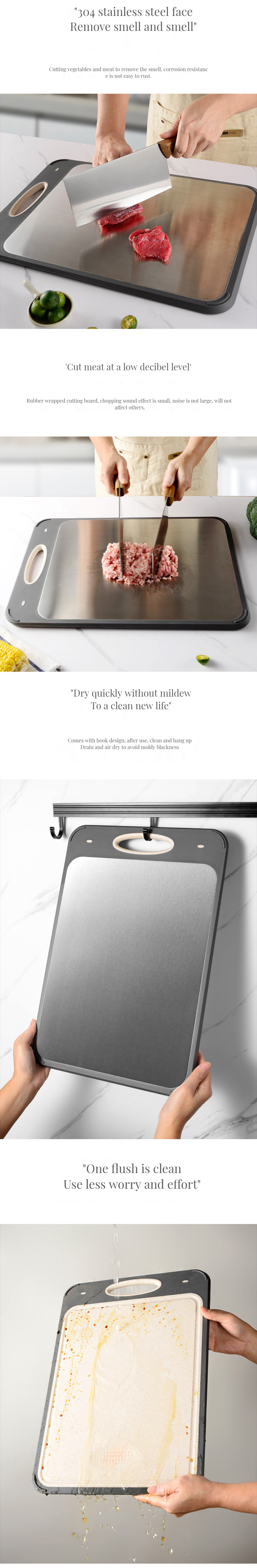 304 Stainless Steel Cutting Board Eco-friendly Bamboo Square Design Anti-Mold Plastic Frame