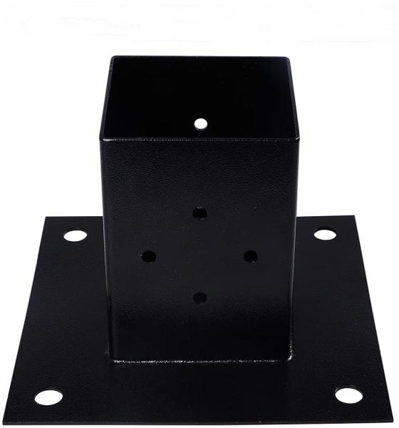 4"x4" Mailbox Surface Mount Base Plate Black Powder-Coated Fence Post Anchor