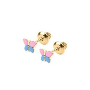 Quality 18K Yellow Gold Pink Blue Enamel Butterfly Earrings With E Coating wholesale