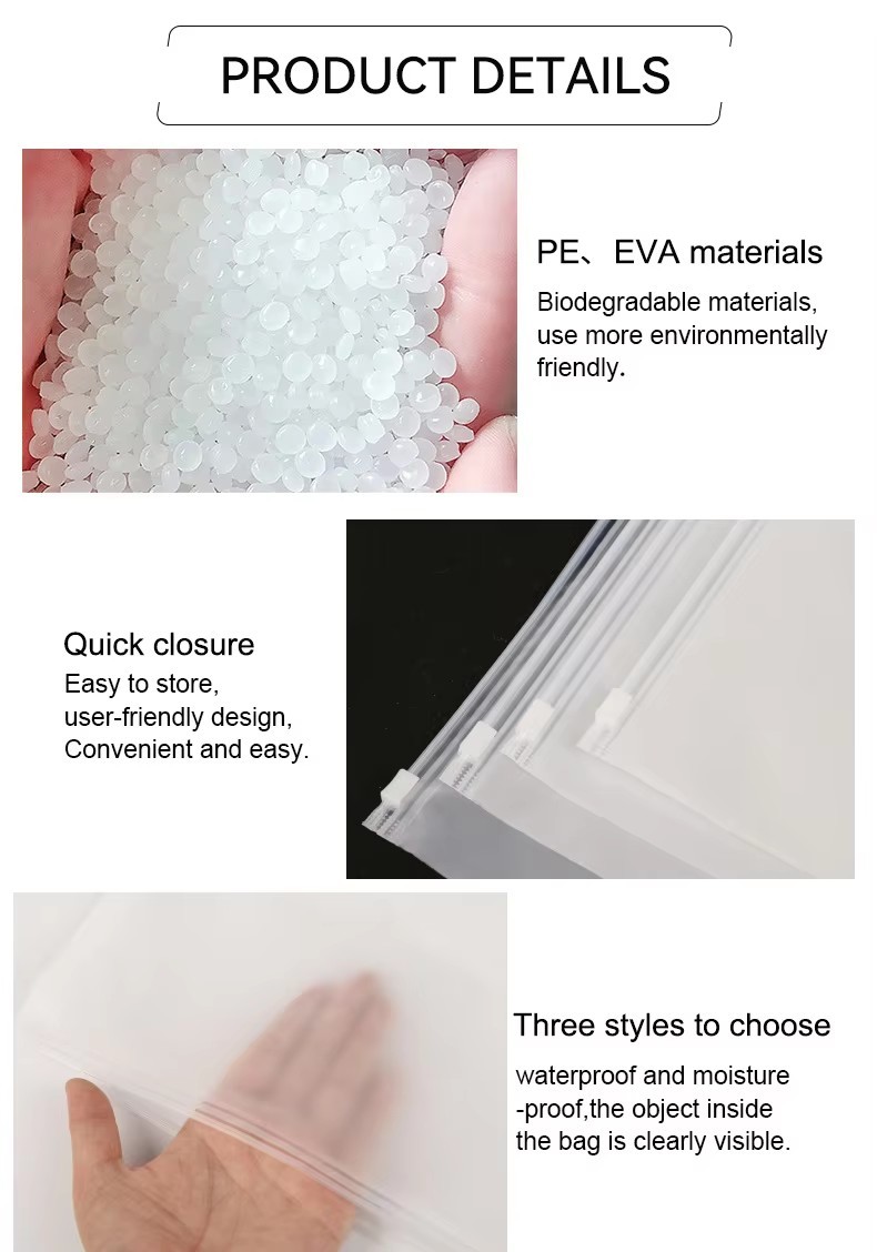 Custom Biodegradable Transparent Slider Lock Frosted Zipper Packaging Bags