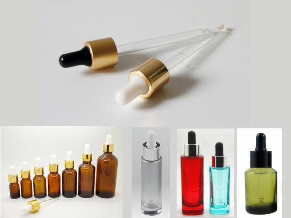 CL-D430 bulb glass dropper with metal aluminum collar cap sleeve, cosmetic