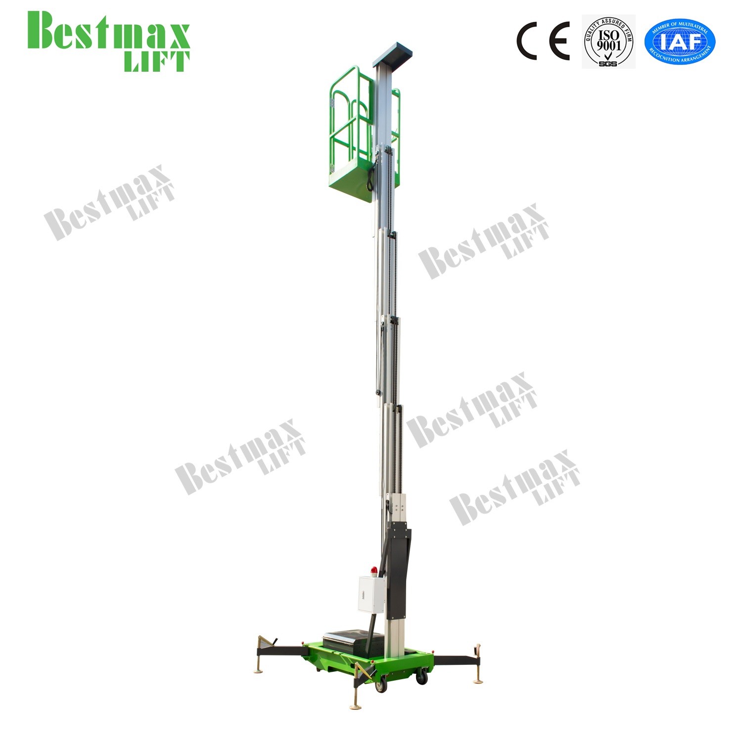 Mobile Single Mast Electric Vertical Lift 10m Platform Height 130kg Load Capacity