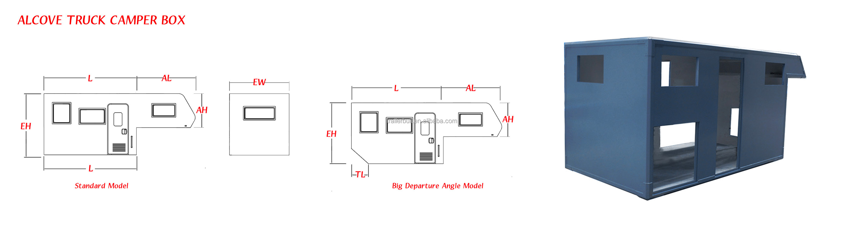 FRP Cabover Camper Truck Box for FORD Dodge Chevrolet GMC PickUp RV and Motorhomes DIY